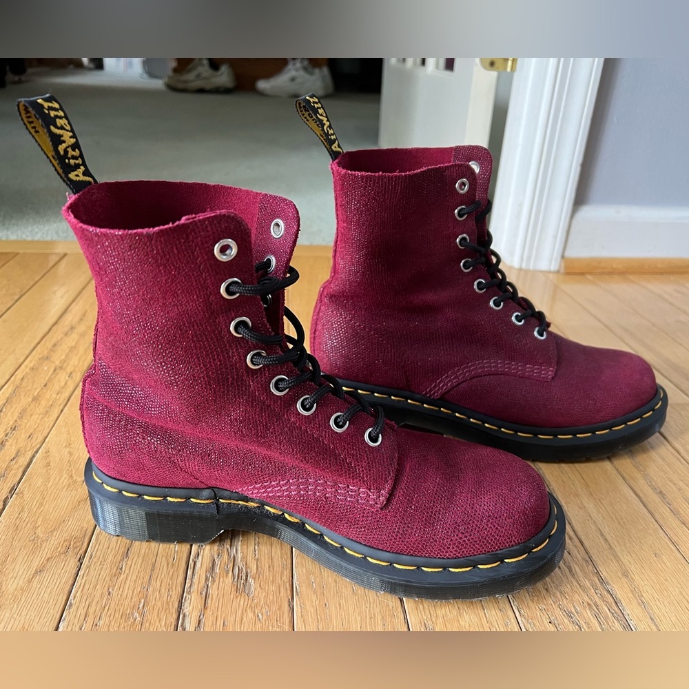 DR MARTENS 1460 Pascal Cherry Red Glitter Ray Leather Boots - Women’s 8/Men’s 7